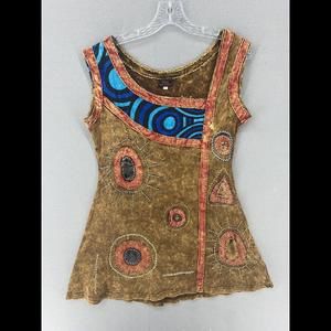 Rising International Womens Dress Size Large Brown Embroidered Art to Wear